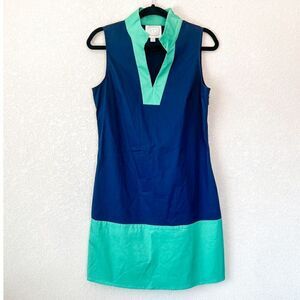SAIL TO SABLE Navy and Green Colorblock Classic Tunic Dress Size Small